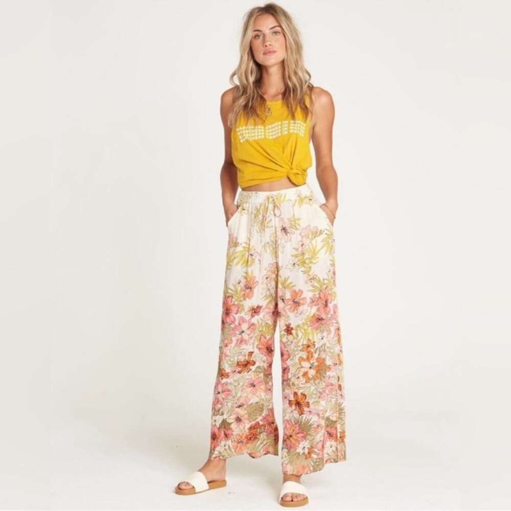Billabong Floral Wide Leg Beach Pants Vacation Beach Wear Tropical Boho